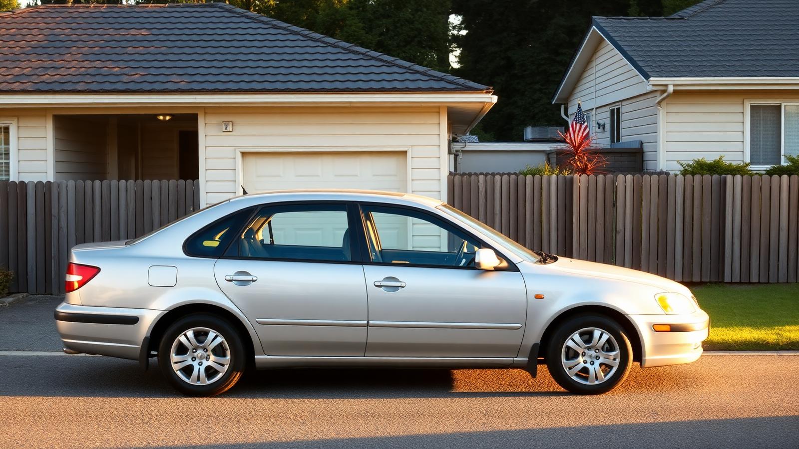 A five-year-old silver sedan parked in a New Zealand suburban driveway.